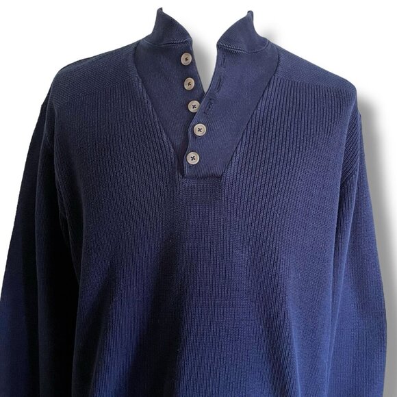 Vintage LL Bean Mens Sweater Sz XL Navy Blue Shawl Collar Cotton Fisherman MiUSA - Picture 2 of 5